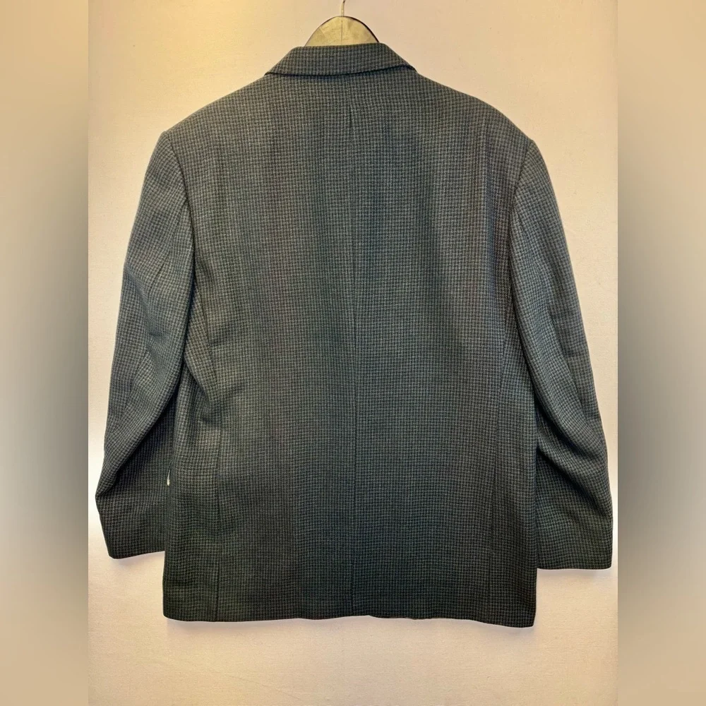 Oscar De La Renta mens sz 44R black‎ gray microcheck 100% wool blazer sport coat